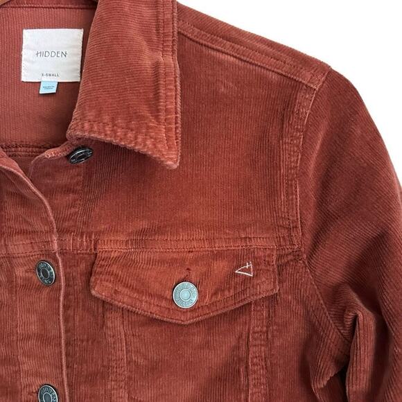 Hidden XS Cropped Corduroy Jacket Burgundy Red Button Front Frayed Hem Boho - Picture 5 of 8